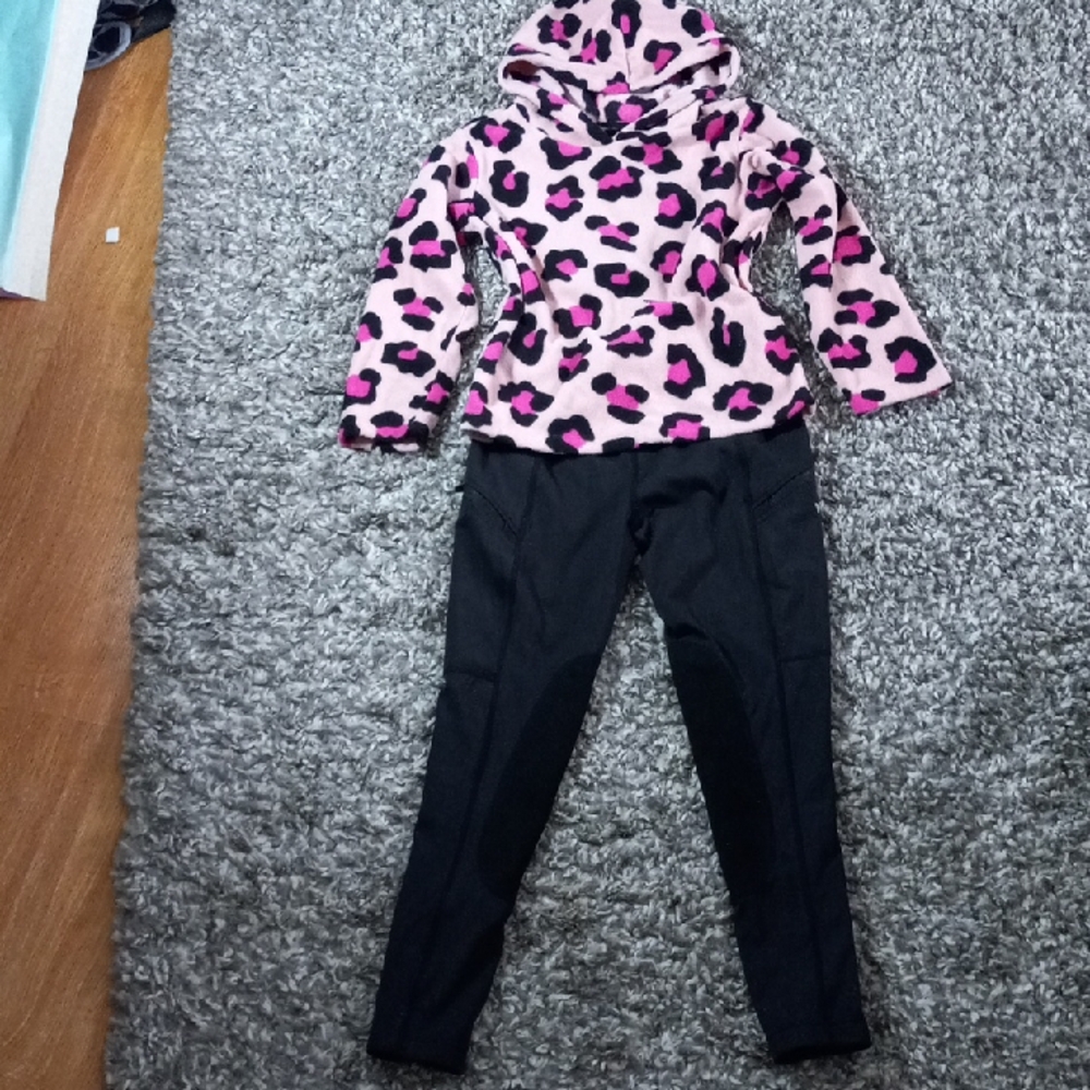 Set 2 Pieces Place Pink and Black Leopard Hoodie Size 4 & Willit Black Pant Sz S